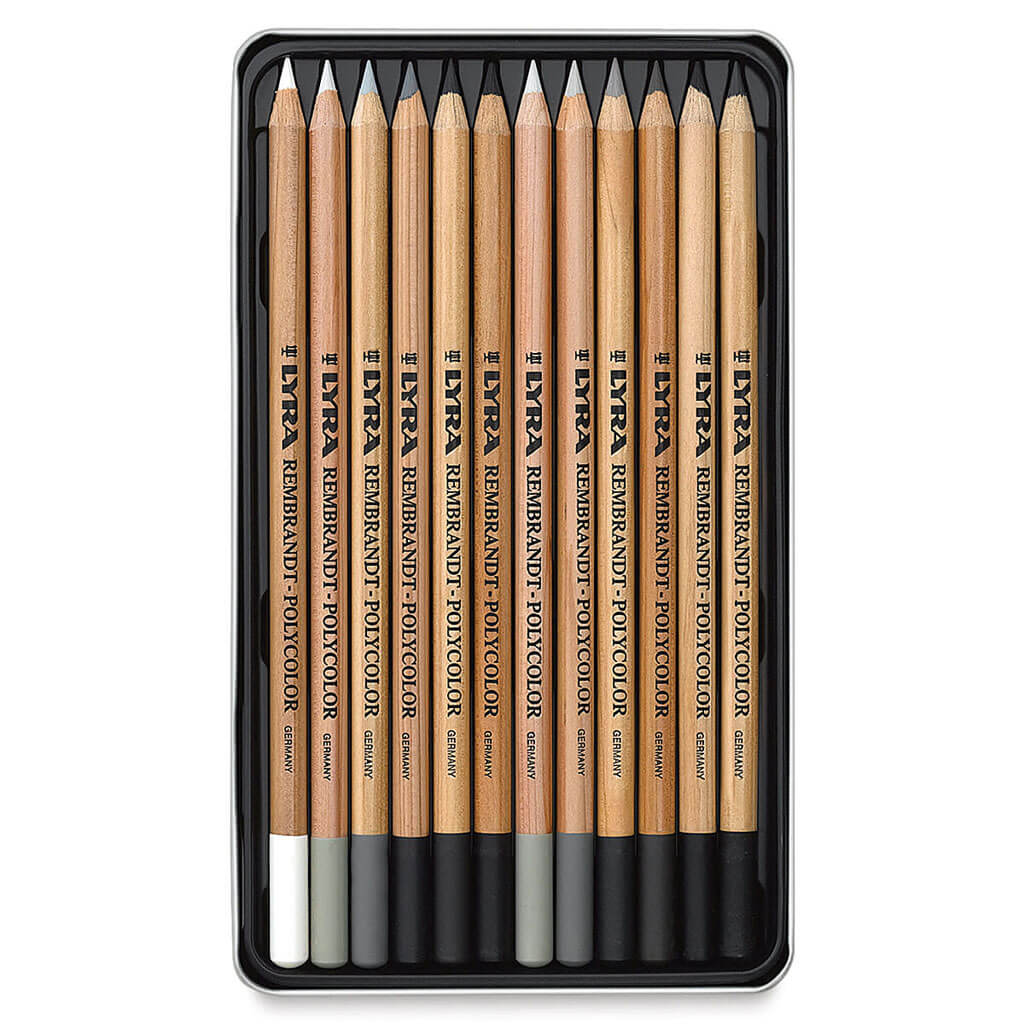 Rembrandt Polycolor Colored Pencil Set of 12 Color Black, White &amp; Gray Tones Set