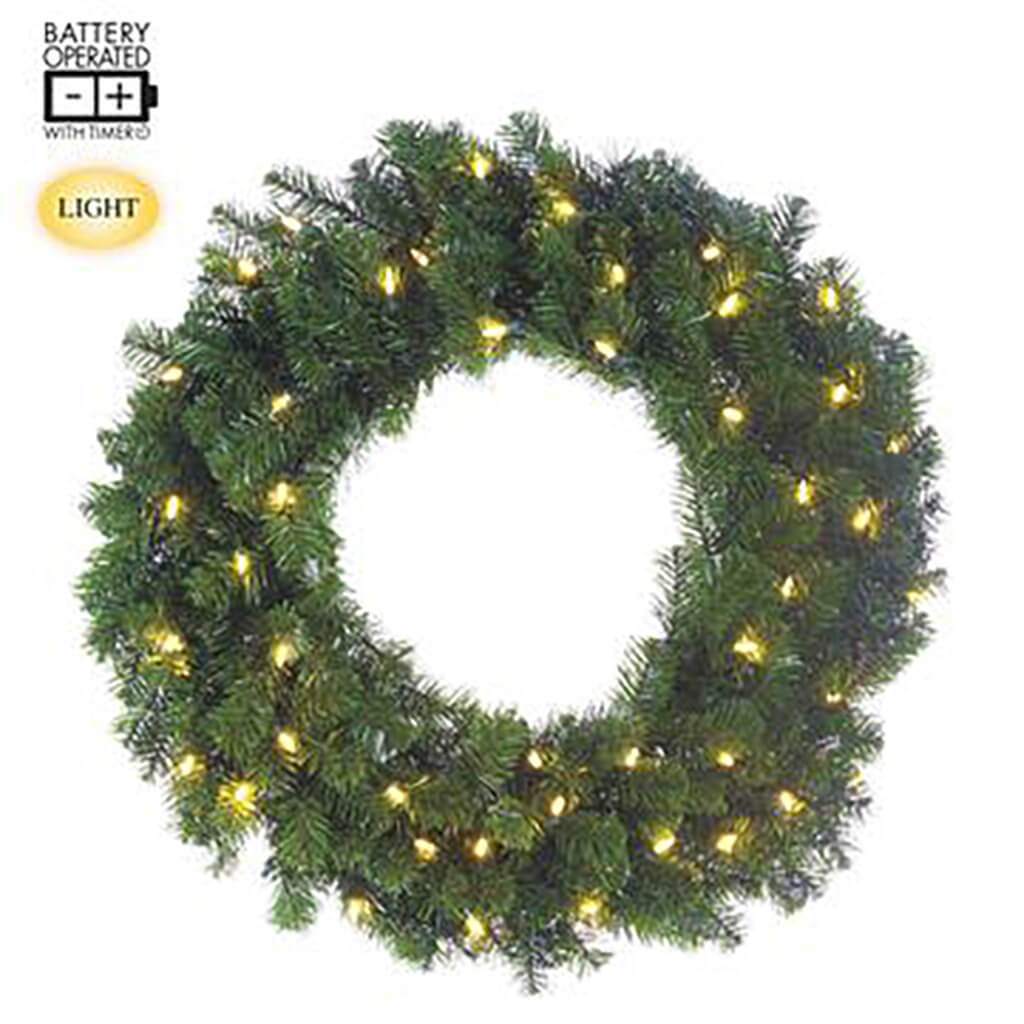 Deluxe Windsor Pine Wreath x250 w/50 LED Lights Green, 30in