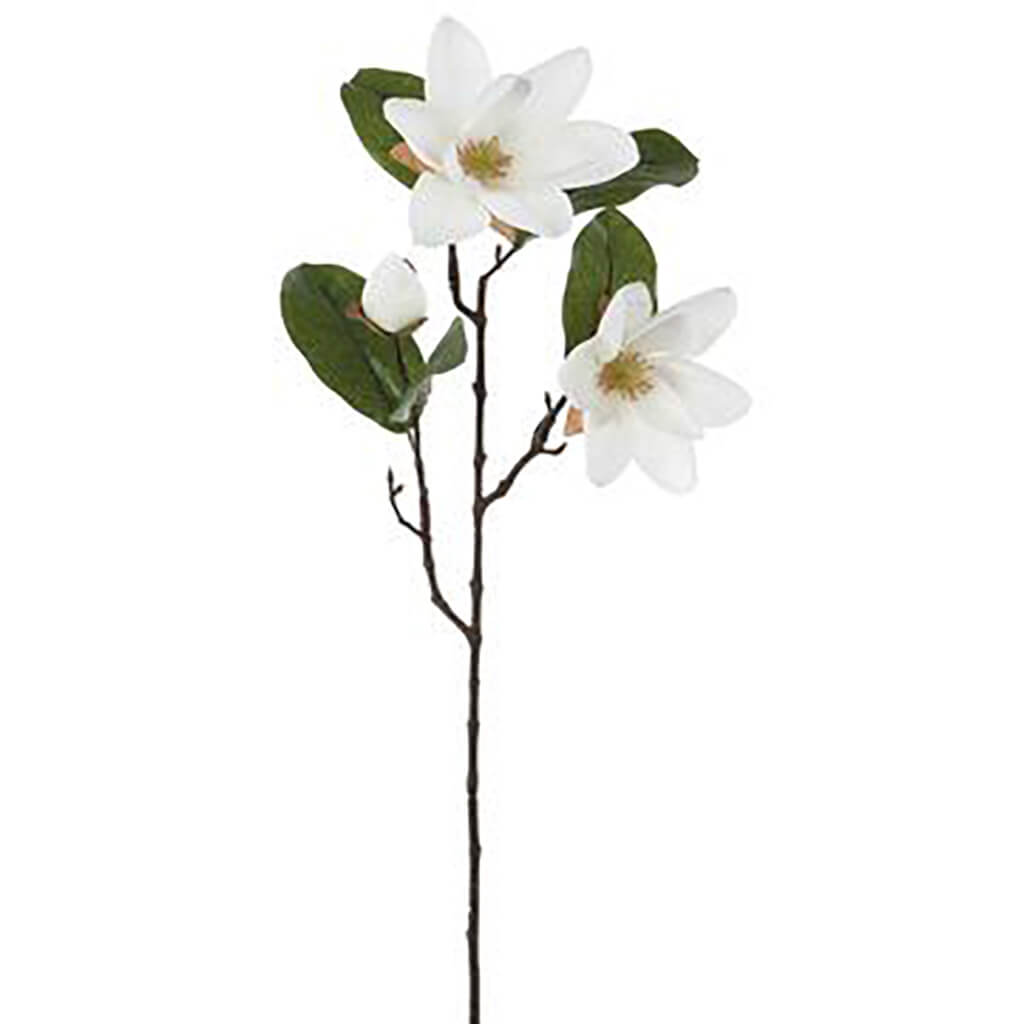 Magnolia Spray With 2 Flowers And 1 Bud White, 27in