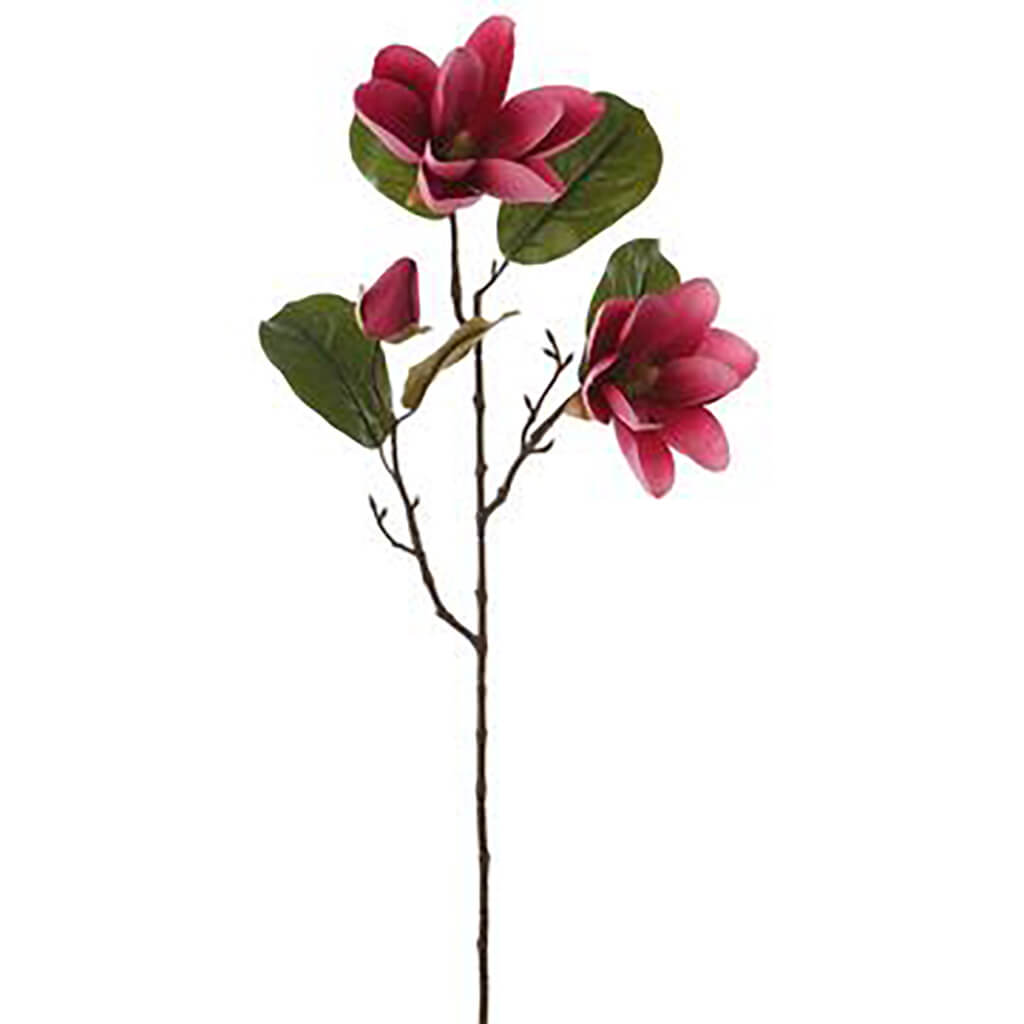 Magnolia Spray With 2 Flowers And 1 Bud Mauve, 27in