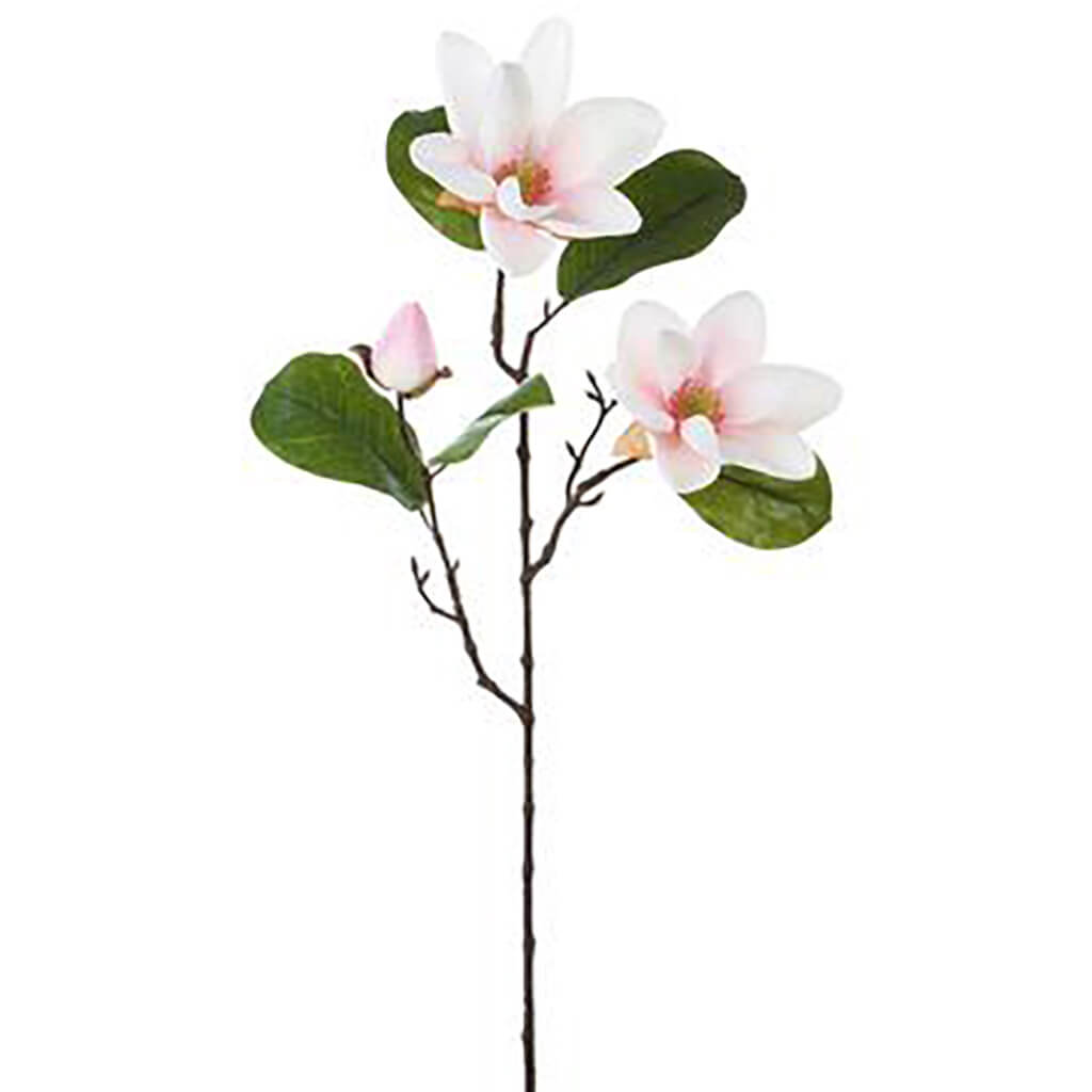 Magnolia Spray With 2 Flowers And 1 Bud Cream Pink, 27in