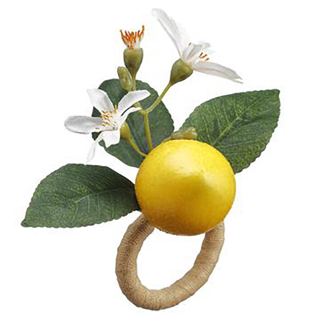 Lemon Napkin Ring Yellow White, 5in H x 4in D x 5in W