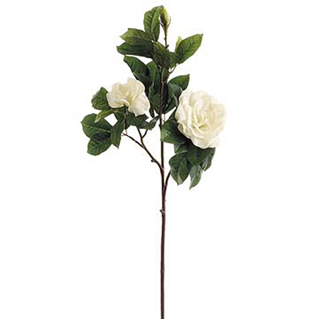 Gardenia Spray with 2 Flowers and 1 Bud White, 31in