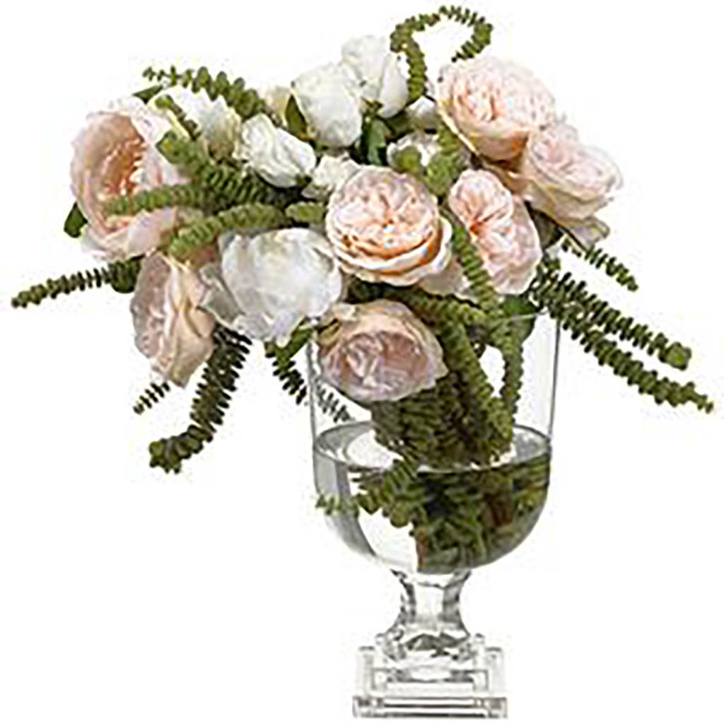 Peony/Rose in Footed Glass Vase Pink Soft