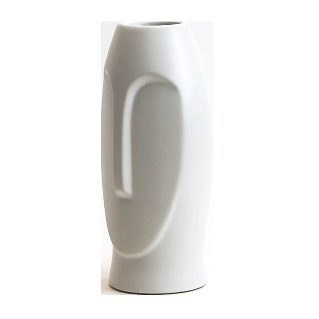 Tall White Geometric Vase 5&quot; W X 10.2&quot; H