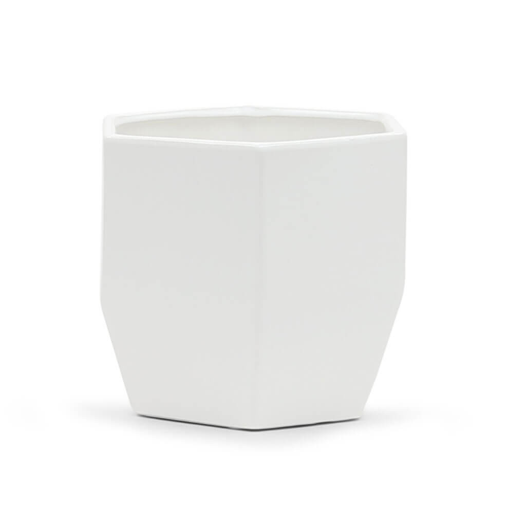 White Ceramic Pot With Gold Rim 7.5" W X 6.5" H