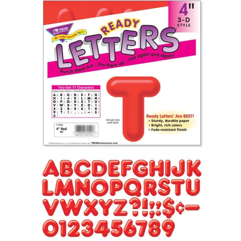 3D Uppercase Ready Letters Red 4In 