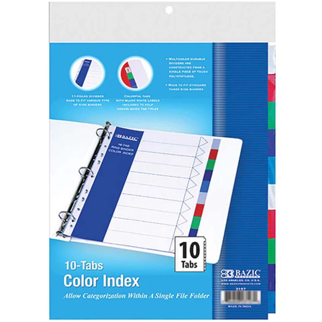 3 Ring Binder Dividers with Color Index 10 Tabs 