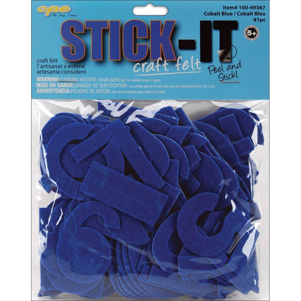 Stick-It Felt Letters 2in Cobalt Blue 81pcs