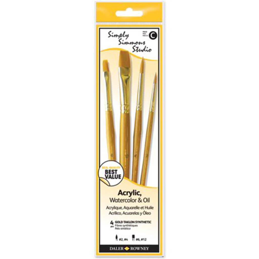 Simply Simmons Studio Brush Set Gold Taklon Short Handle 4pcs