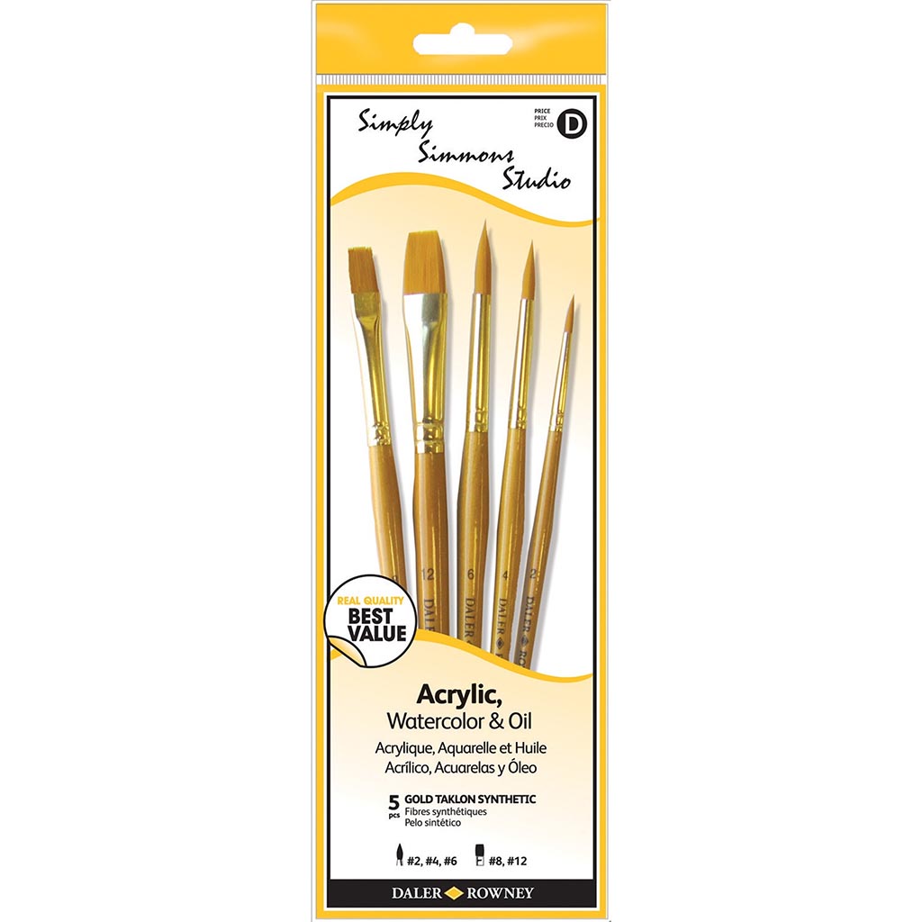 Simply Simmons Studio Brush Set Gold Taklon Short Handle 5pcs