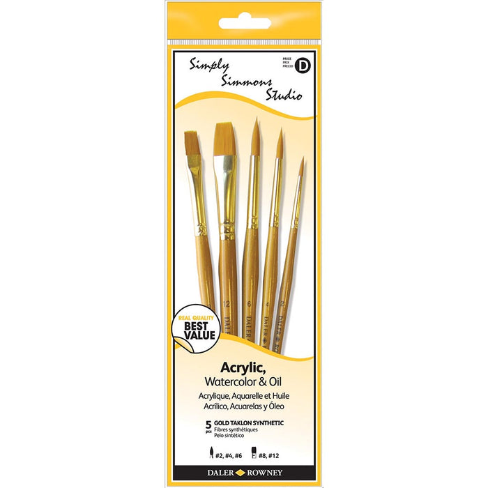 Simply Simmons Studio Brush Set Gold Taklon Short Handle 5pcs
