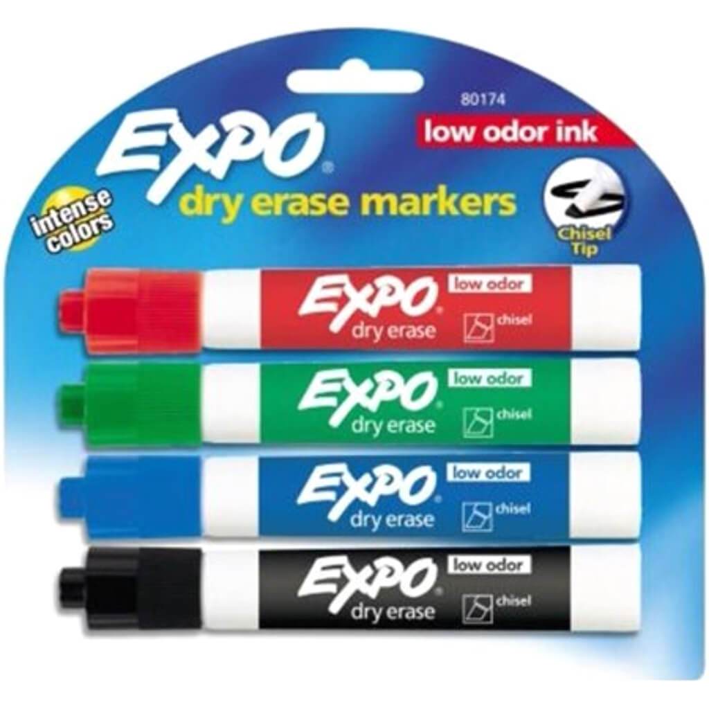 Low Odor Dry Erase Marker Sets Chisel Tip Primary Colors