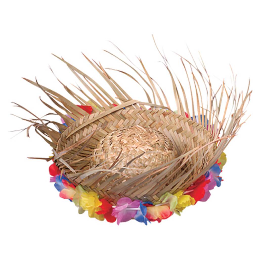 Natural Woven Beachcomber Hat with Lei 