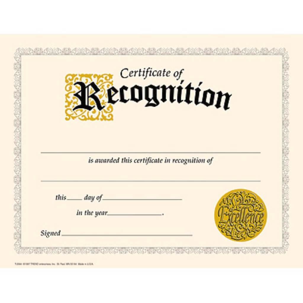 Certificate Of Recognition 