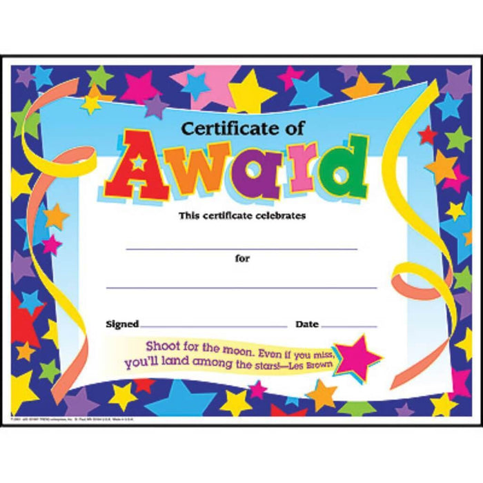Certificate Of Award 30 Class 