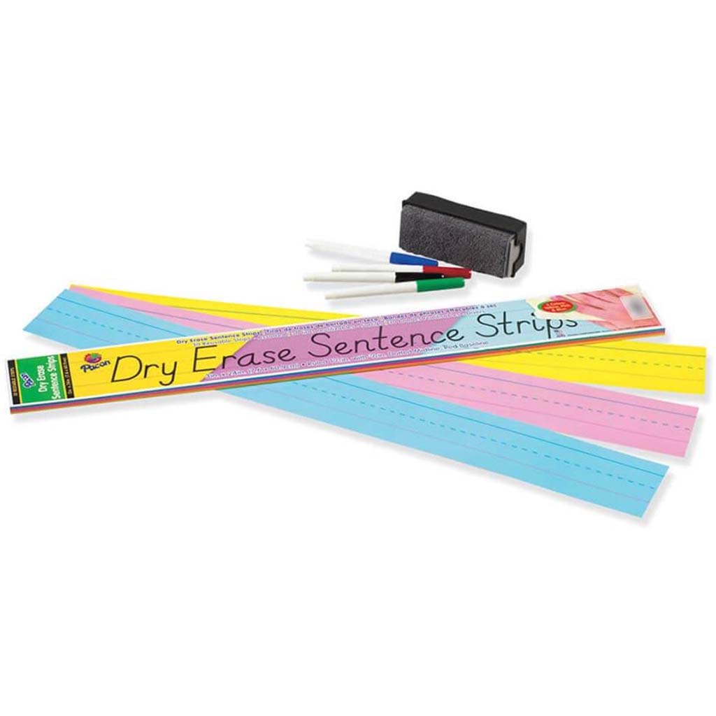 Dry Erase Sentence Strips 3in x 24in Assorted Colors