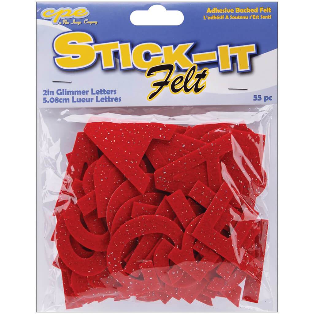 Stick-It Felt Glimmer Letters 2in Red