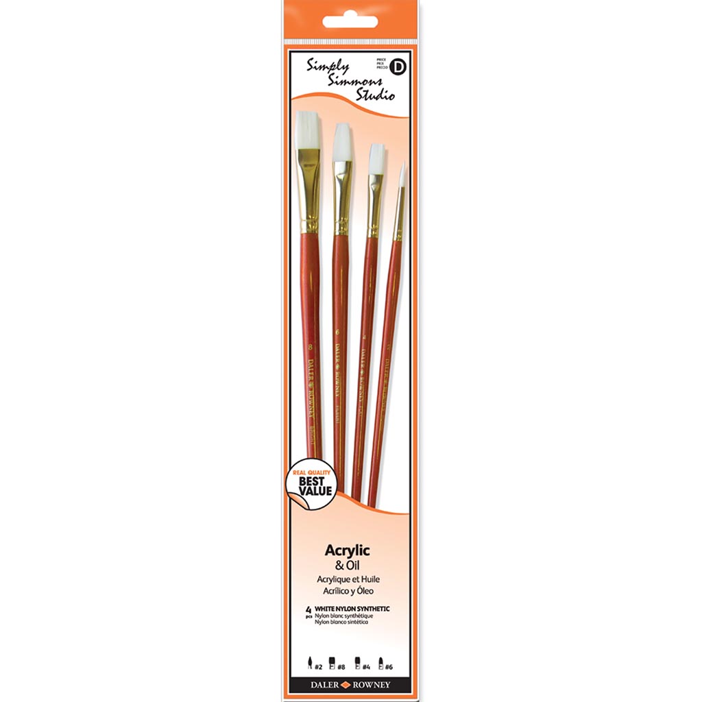 Simply Simmons Studio Brush Set White Taklon Long Handle 4pcs