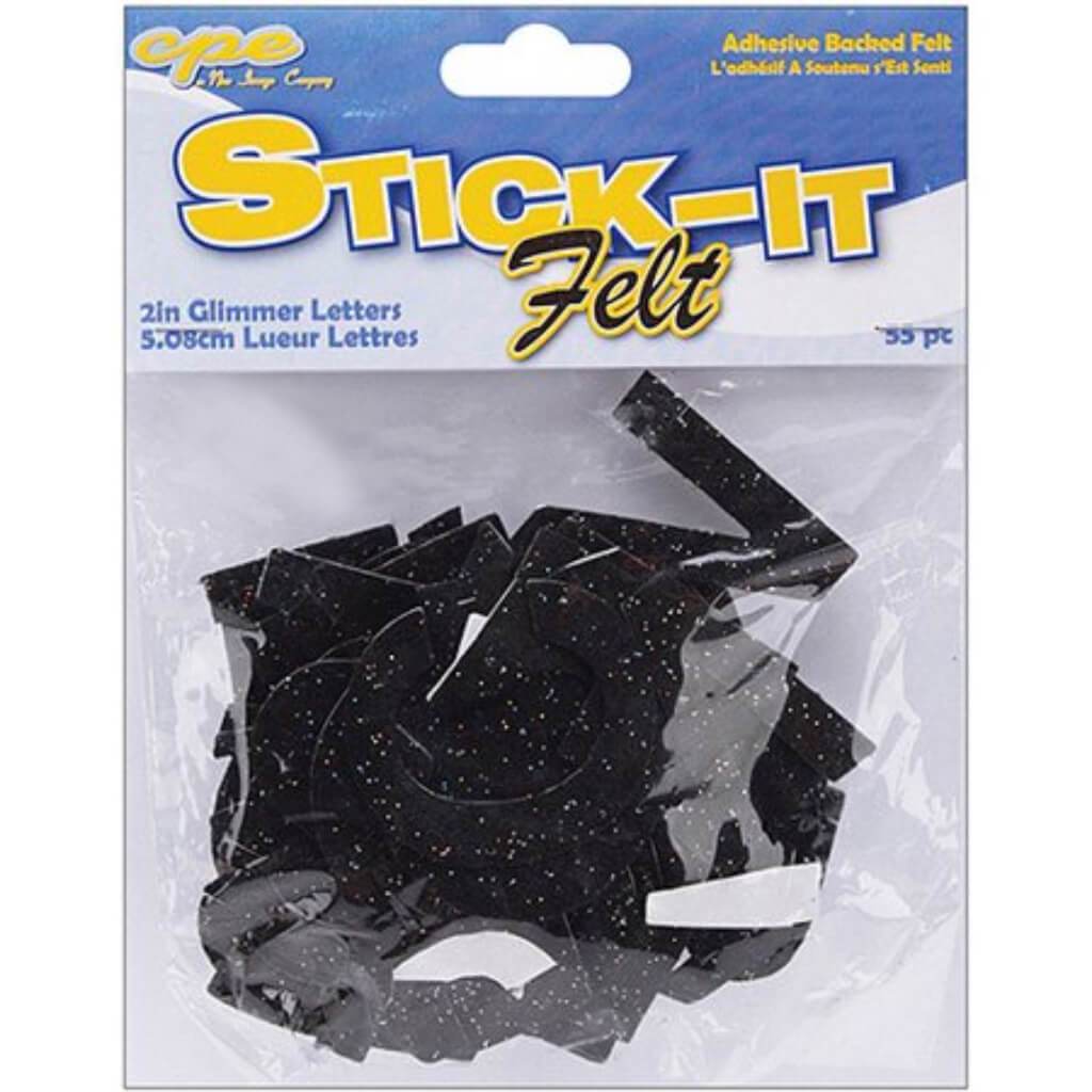 Stick-It Felt Letters 2in Glimmer Black 55pcs