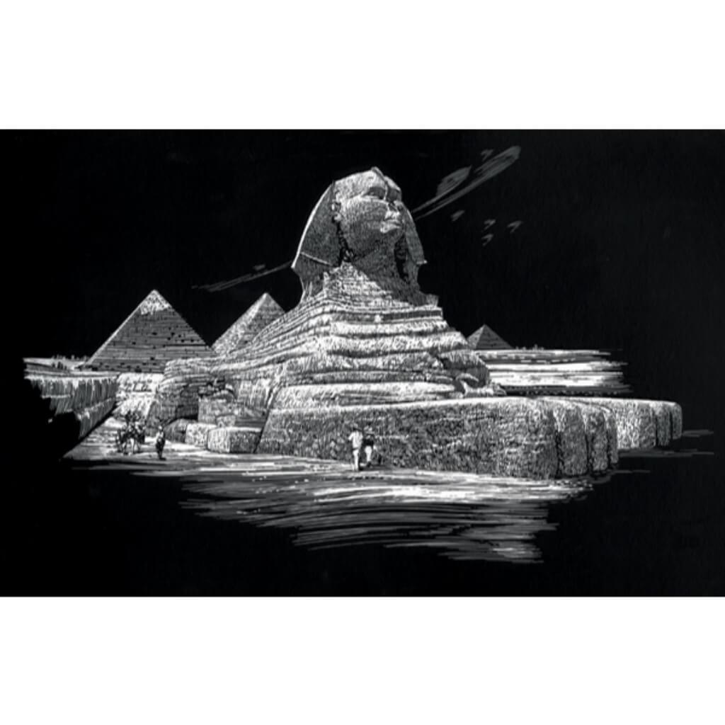 FAMOUS PLACES ENGRAVING ART SILVER FOIL SPHINX 