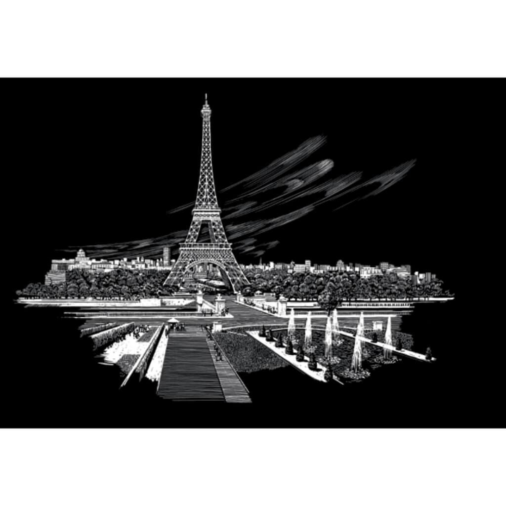 FAMOUS PLACES ENGRAVING ART SILVER FOIL EIFFEL TOWER 