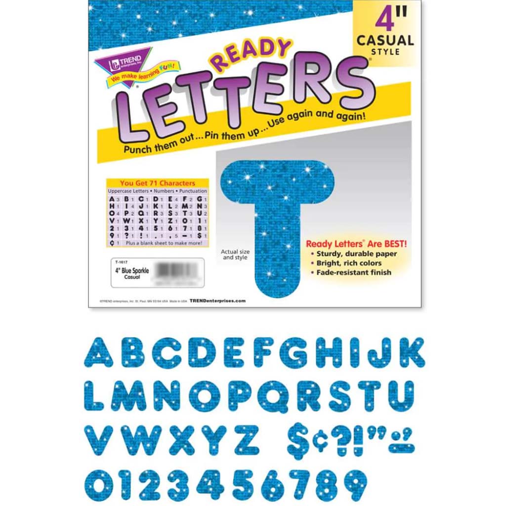 Sparkle Casual Uppercase Ready Letters 4In Blue 
