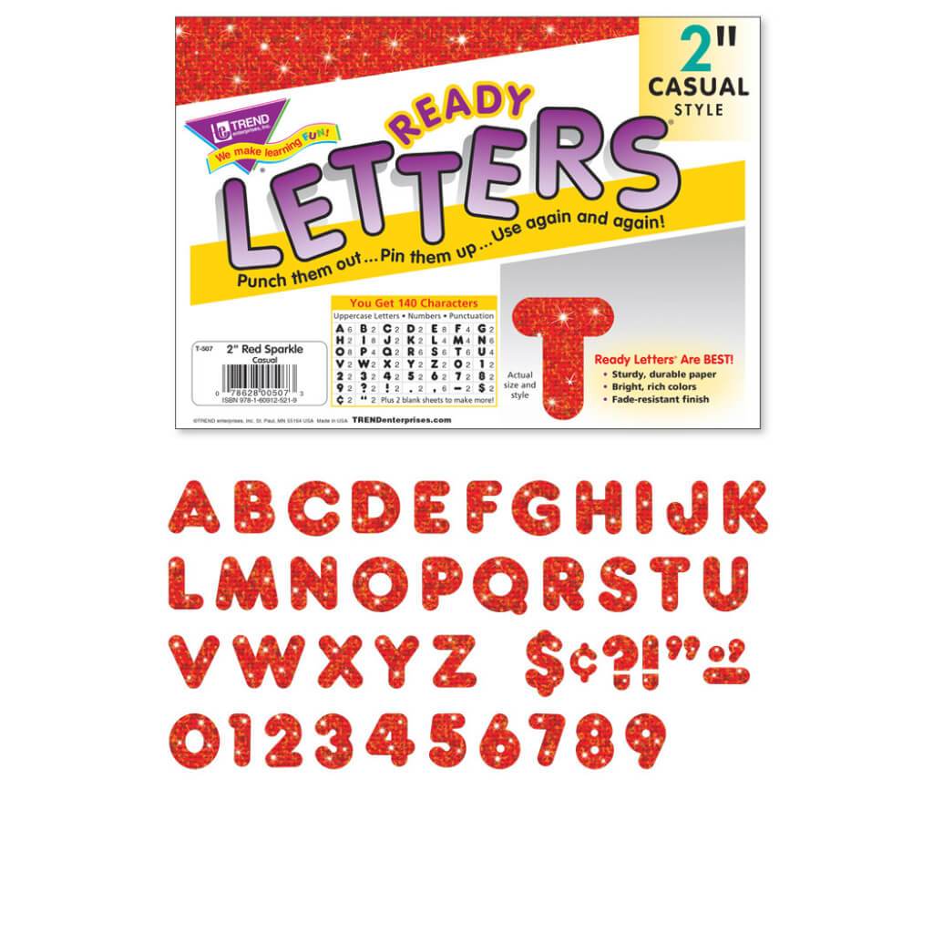 Ready Letters Casual Style Red Sparkle 2" 