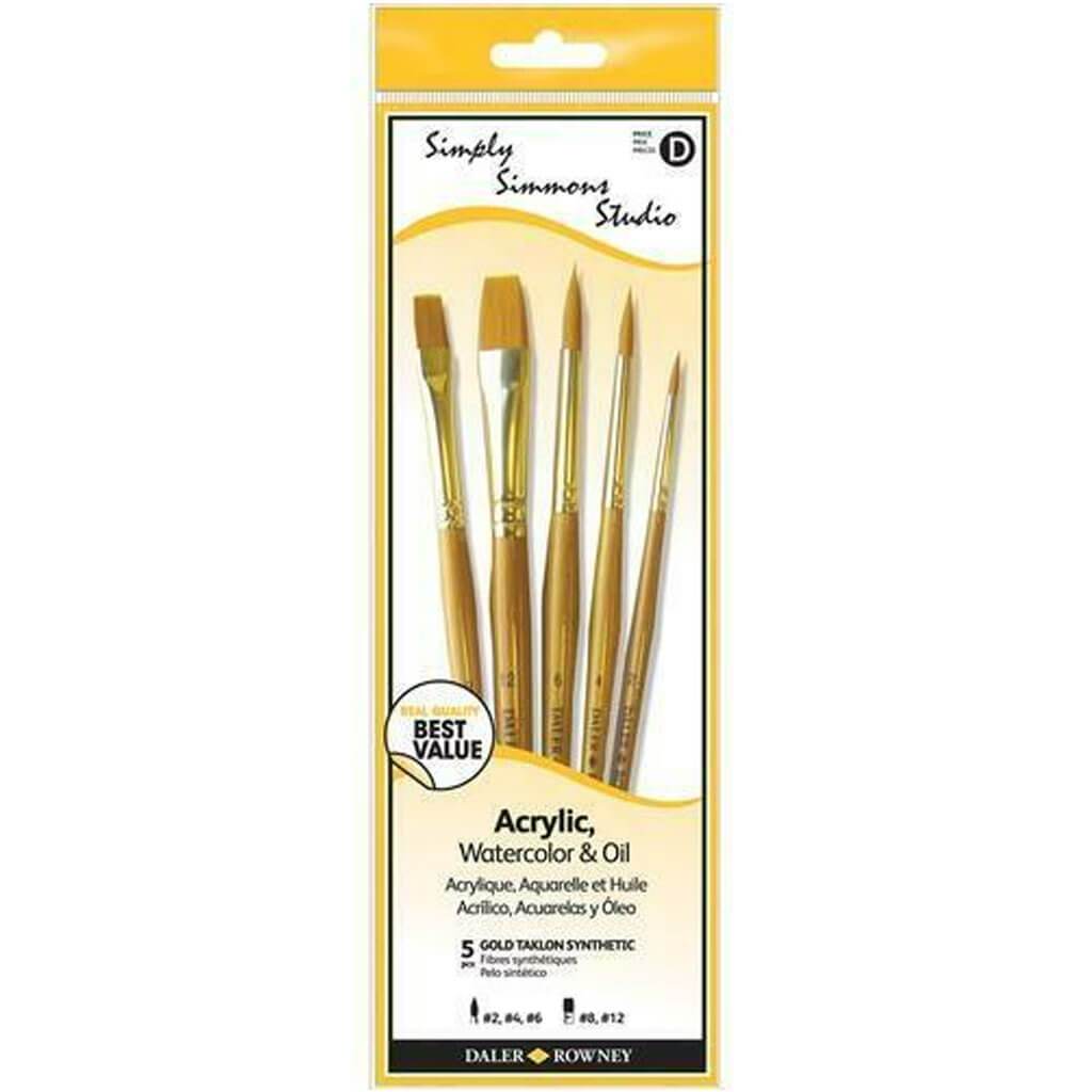 Simply Simmons Studio Brush Set Gold Taklon Short Handle 5pcs