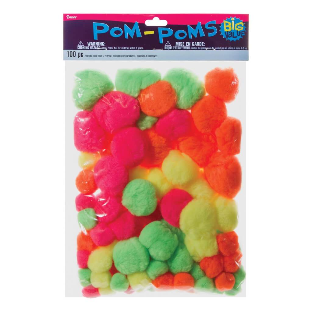 POM POMS BRIGHT NEON ASST 100P 