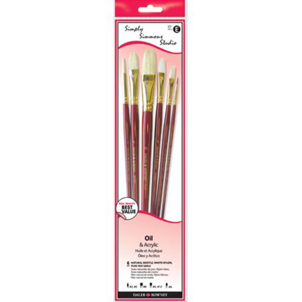 Simply Simmons Studio Brush Set Assorted Long Handle 6pcs