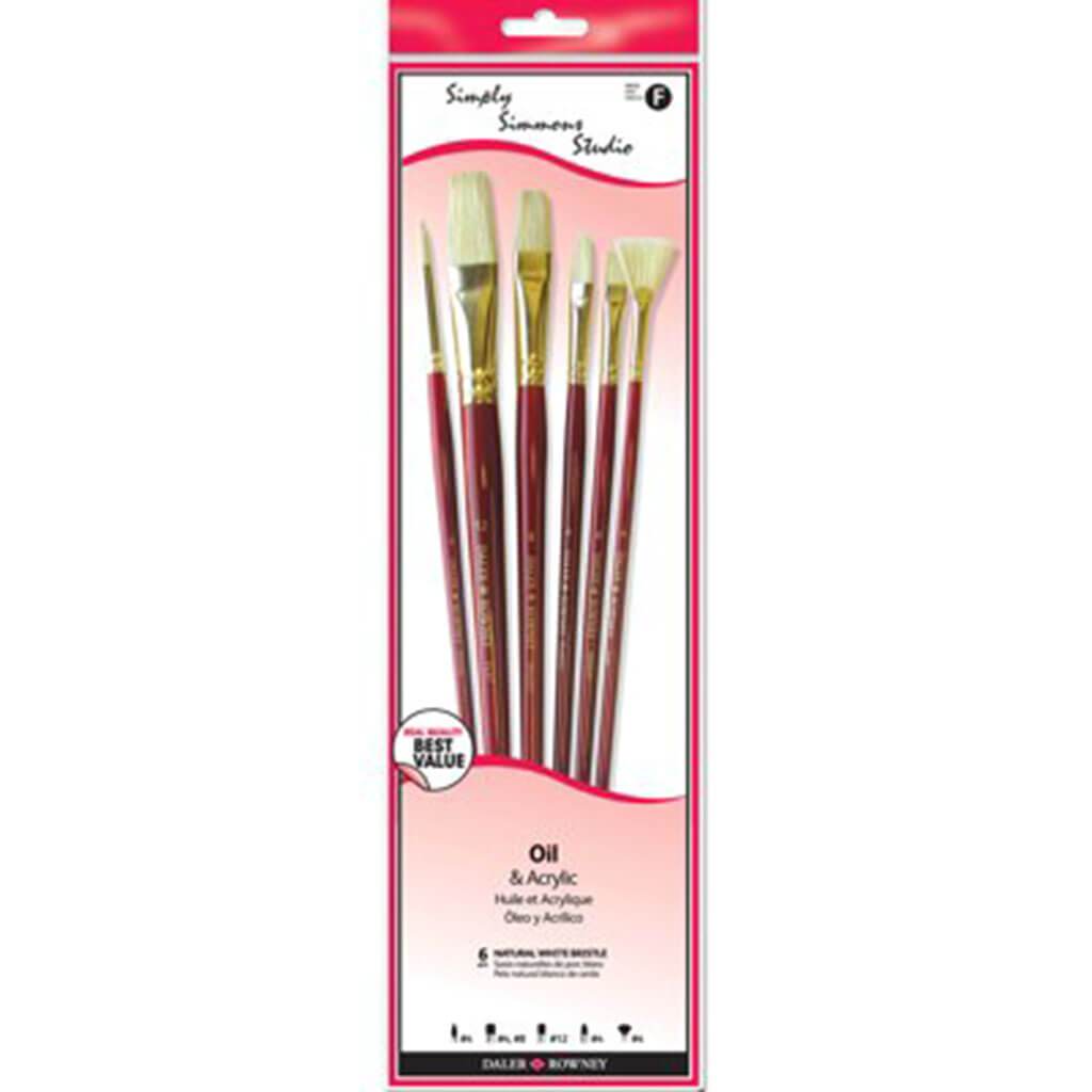 Simply Simmons Studio Brush Set  White Bristle Long Handle 6pcs