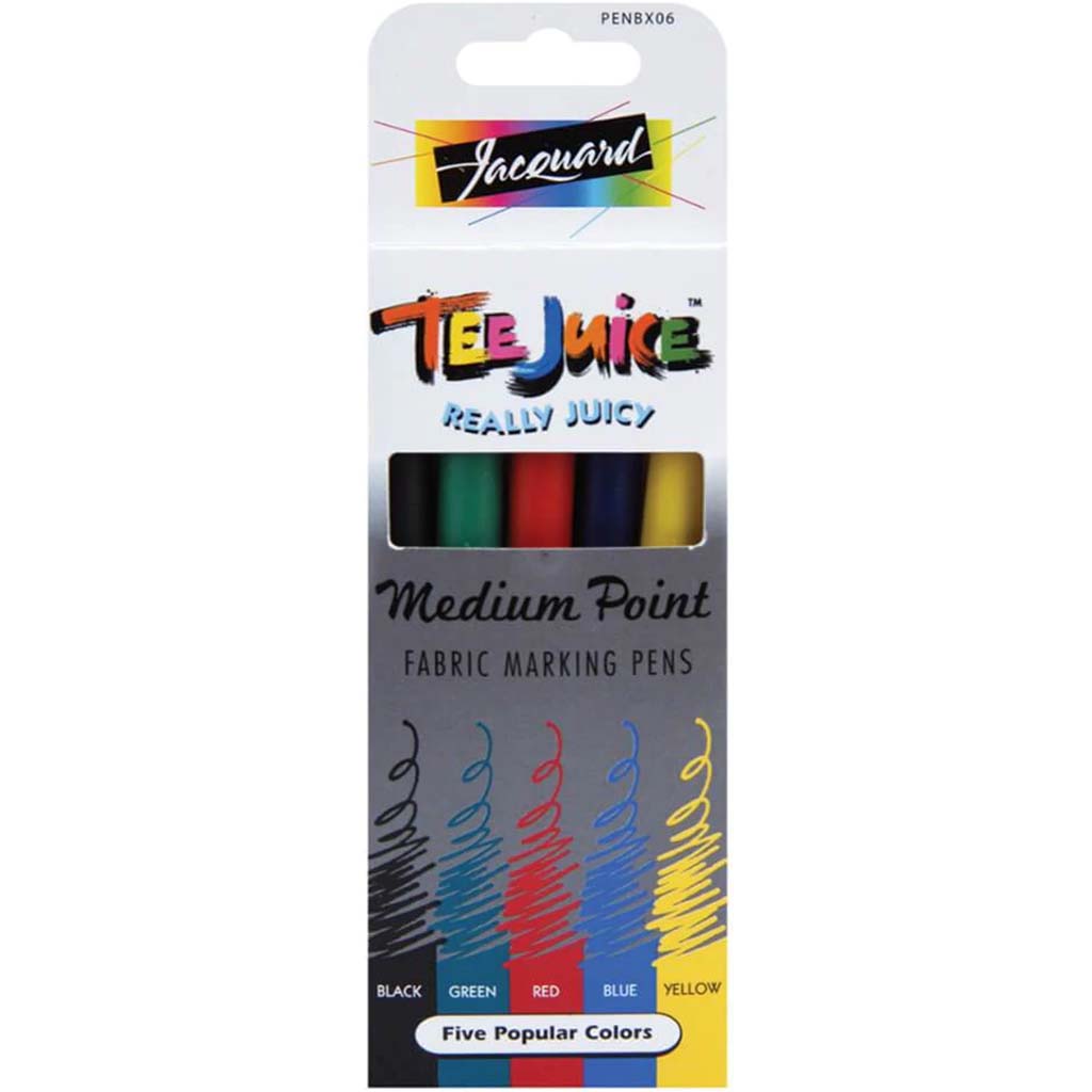 TEE JUICE MEDIUM POINT FABRIC MARKING PENS 5 COLORS