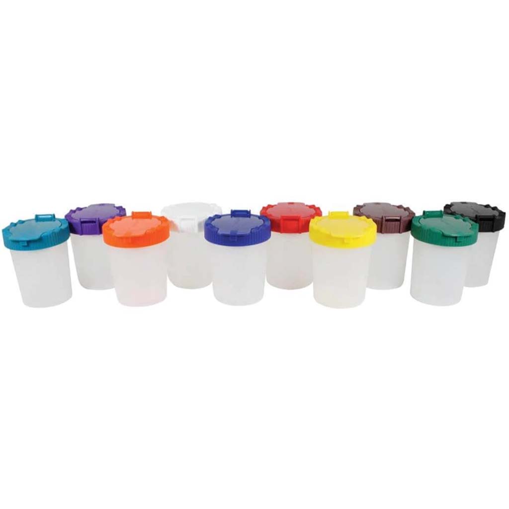 No-Spill Paint Cups With Color Coded Lids 10ct