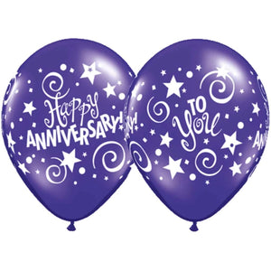 Latex Balloon Anniversary Stars & Swirl 11in