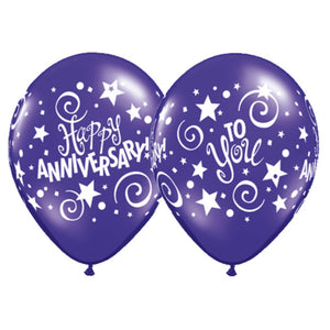 Latex Balloon Anniversary Stars & Swirl 11in