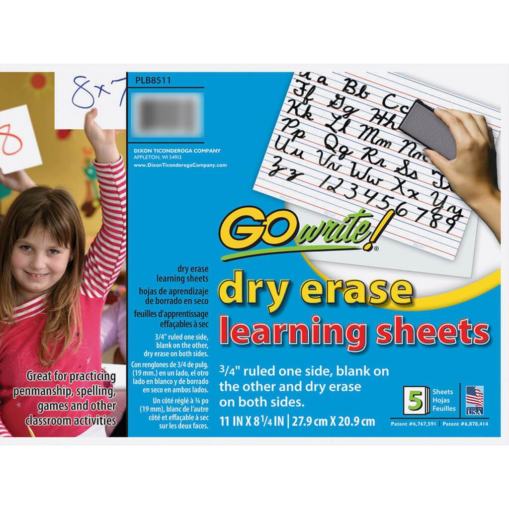 Dry Erase Learning Sheets 11in x 8.25in White