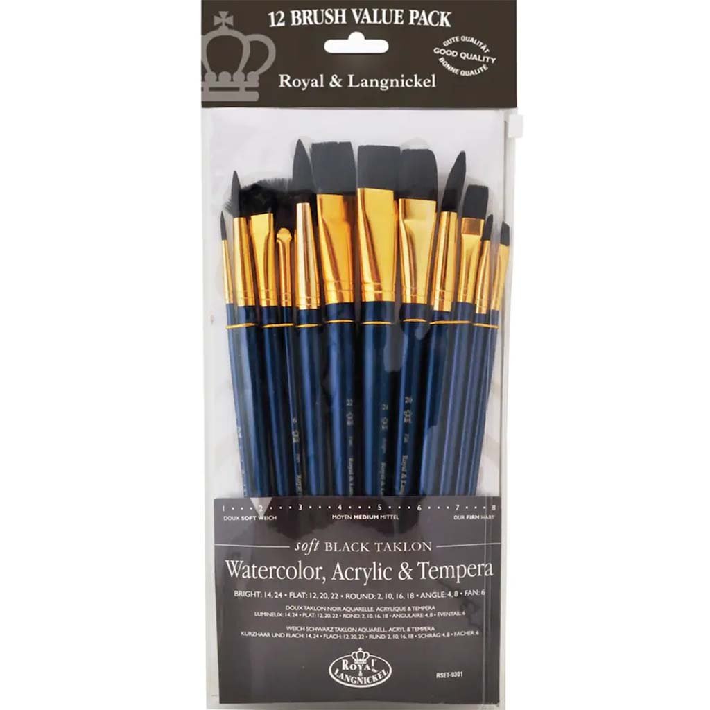 Soft Black Taklon Brush Set 12pc 