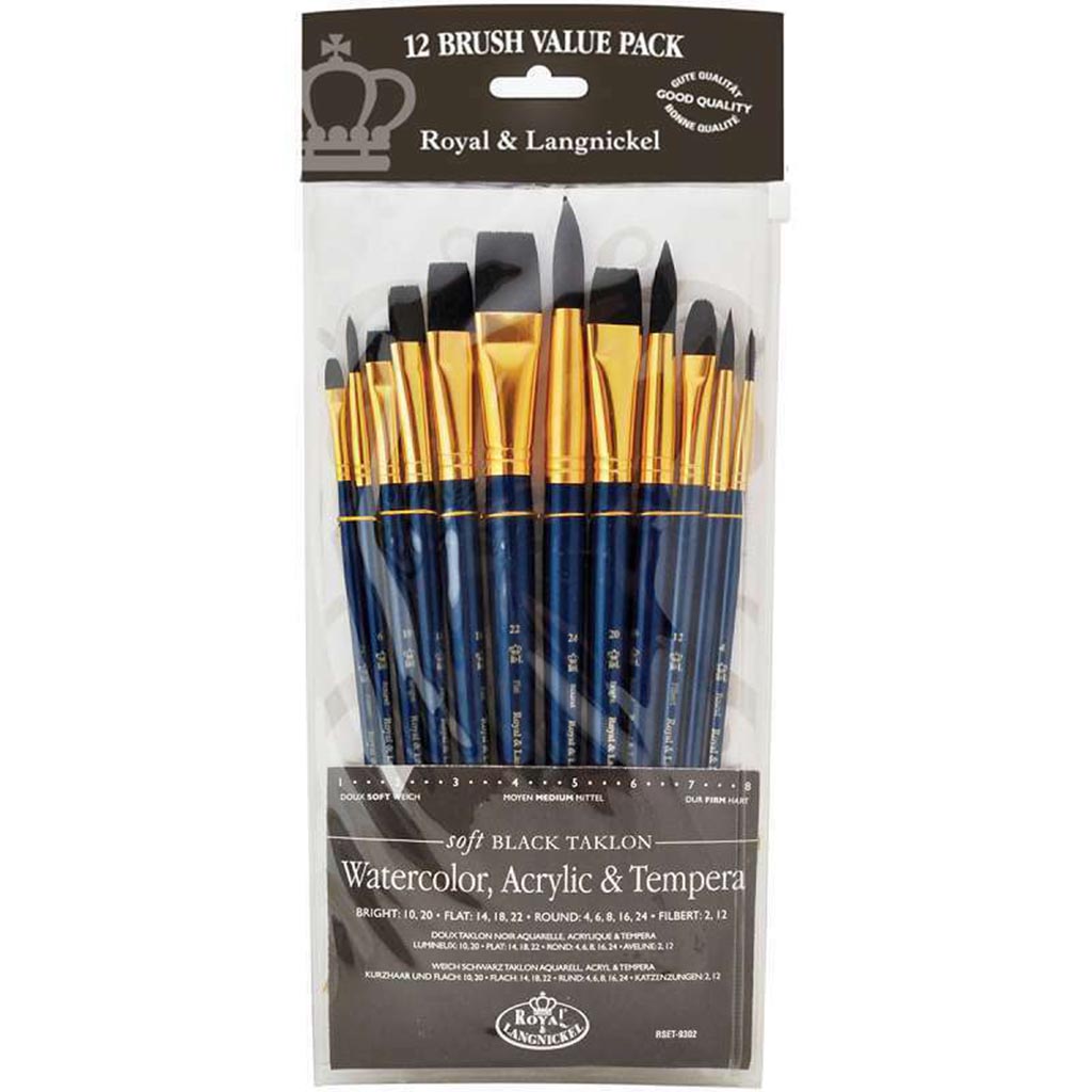 Black Taklon Value Pack Brush Set of 12