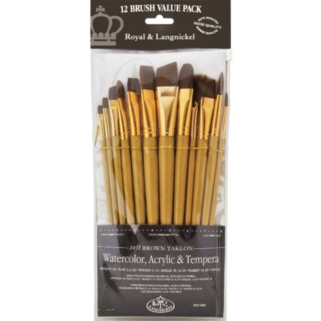 Brown Taklon Flat Brush Set of 12