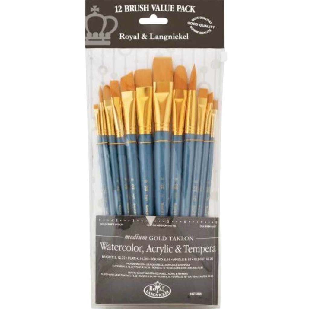 Medium Gold Taklon Brush Set 12pc 