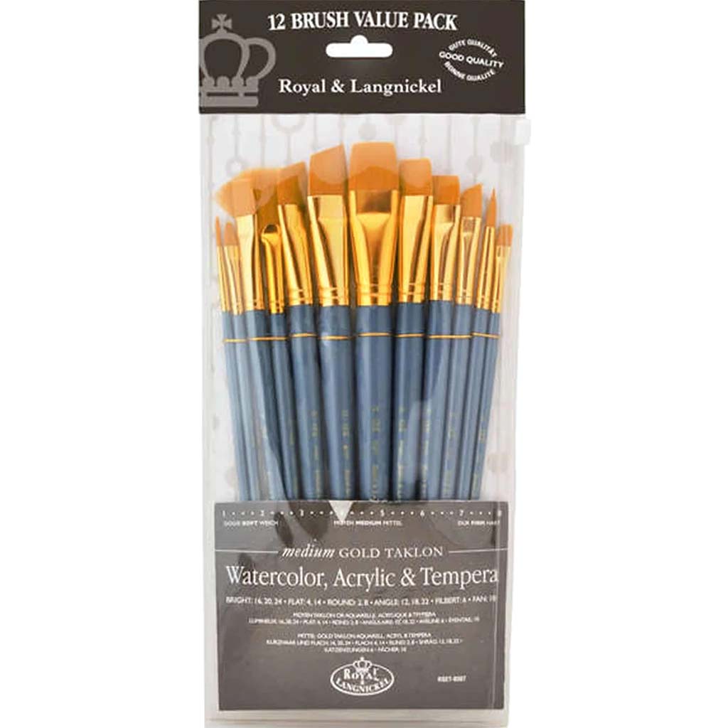 Medium Gold Taklon Brush Set 12pc 