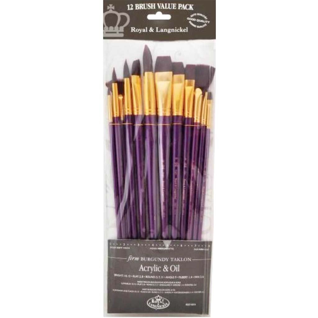 Long Handled Burgundy Taklon Brush Set of 12