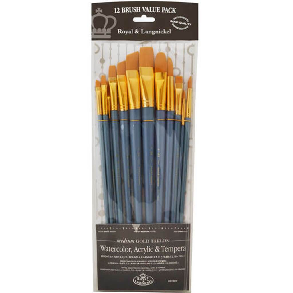 Zip N' Close Golden Taklon Set Filbert Long Handle 12-Brush