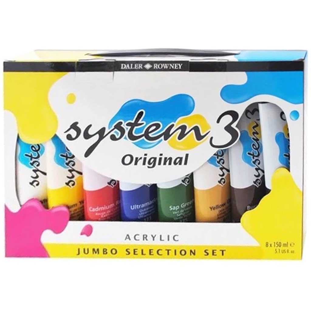 Daler Rowney System 3 Original Acrylic Jumbo Selection Set of 8, 150ml