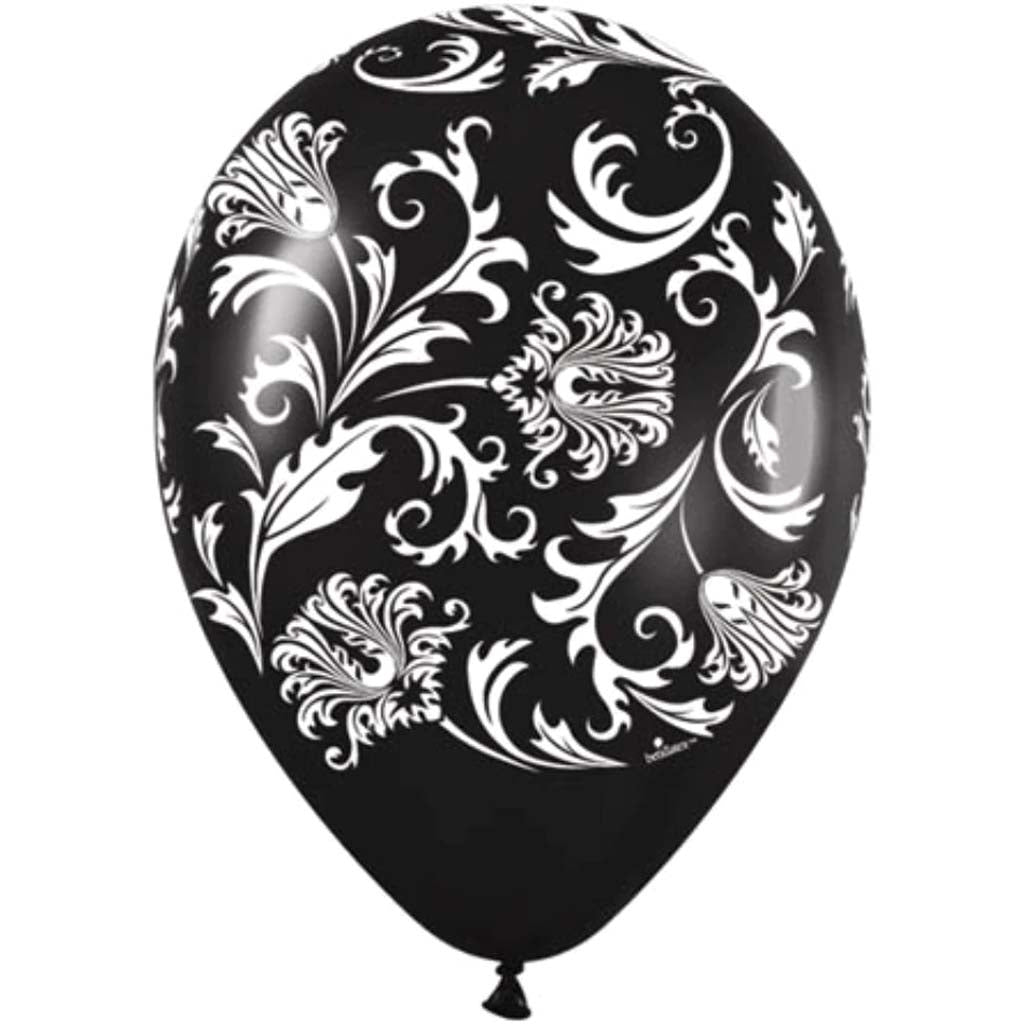 Latex Balloon Damask Met Black 11in