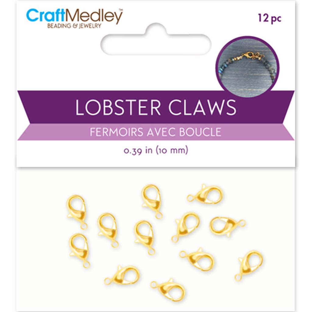 LOBSTER CLAW X12 WITH CLASP 10 MM GOLD JEWELRY FINDINGS GOLD 