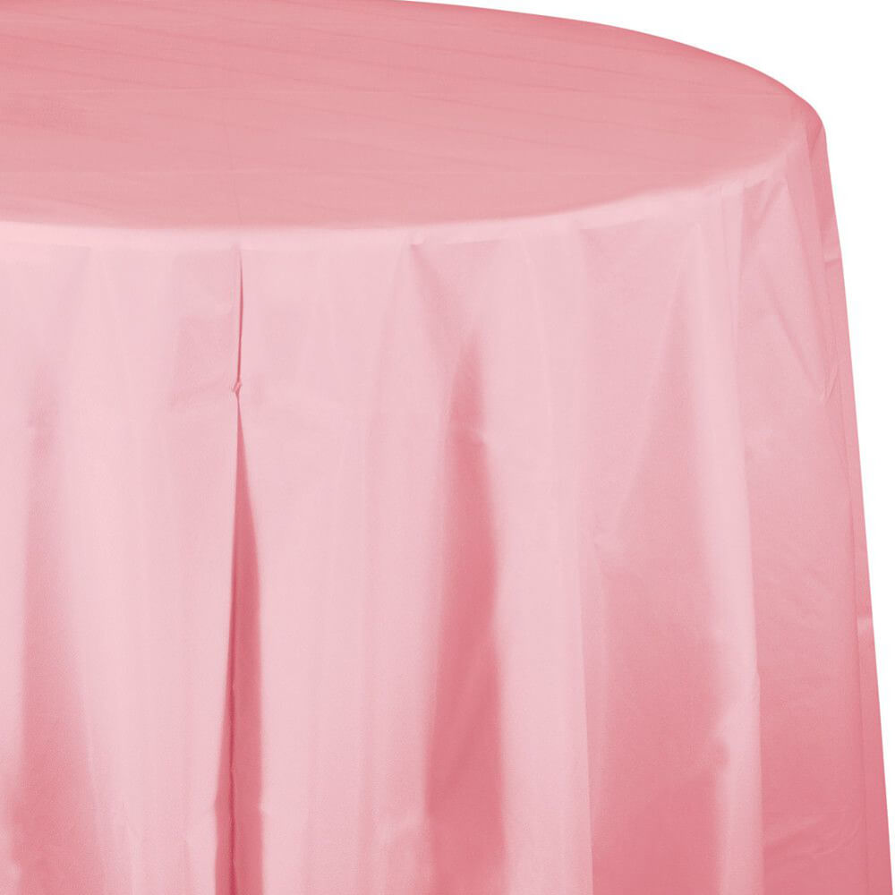 Plastic Round Tablecover 82in, Classic Pink 