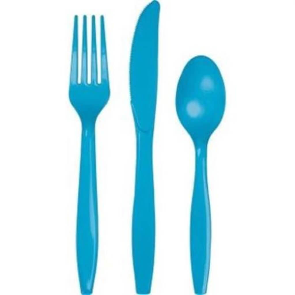 Turquoise Premium Plastic Cutlery Set 24ct 