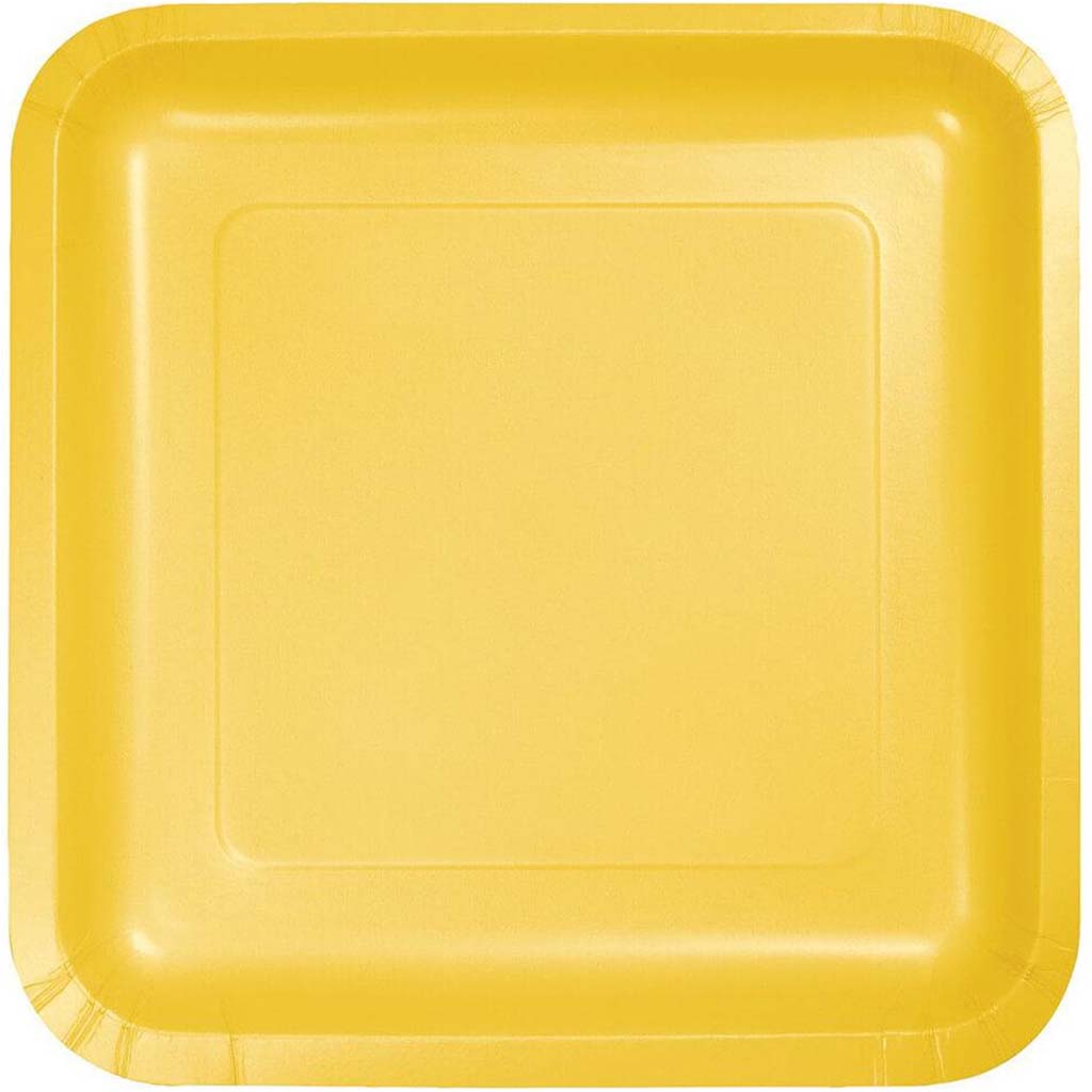 Paper Dinner Plates Square 9in 18ct, Schoolbus Yellow 